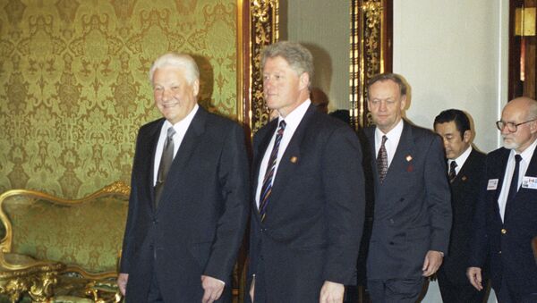 Los expresidentes de Rusia y EEUU, Borís Yeltsin y Bill Clinton (archivo) - Sputnik Mundo