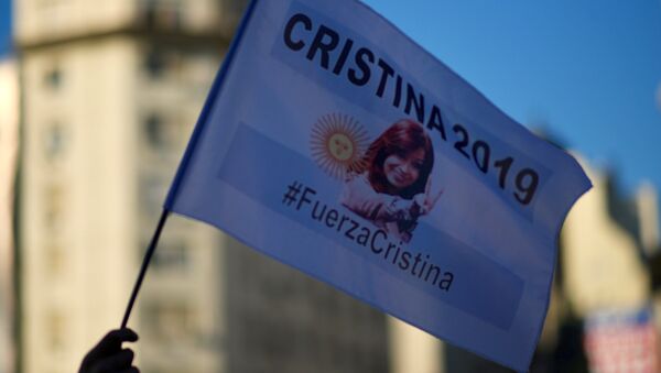 La bandera de Argentina con imagen de la expresidenta Cristina Fernández de Kirchner - Sputnik Mundo