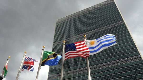 Banderas frente a la sede de la ONU - Sputnik Mundo
