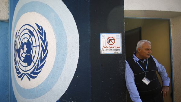 Un empleado de la UNRWA en la sede de la organización en Gaza (archivo) - Sputnik Mundo