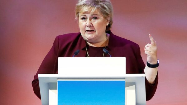 Erna Solberg, primera ministra de Noruega interviniendo en Berlín - Sputnik Mundo