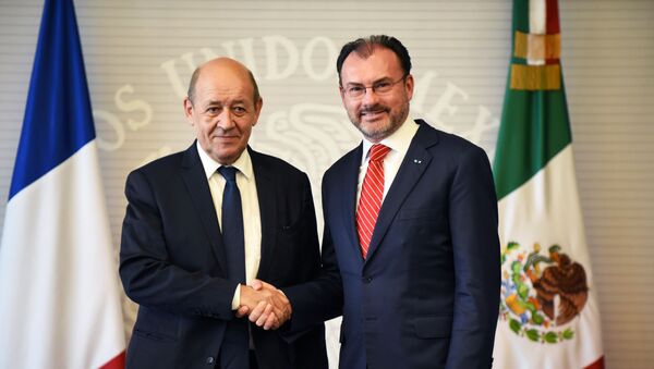 El ministro de Asuntos Exteriores de Francia, Jean-Yves Le Drian, y el canciller mexicano, Luis Videgaray - Sputnik Mundo