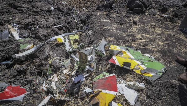 Обломки на месте крушения самолета авиакомпании Ethiopian Airlines - Sputnik Mundo