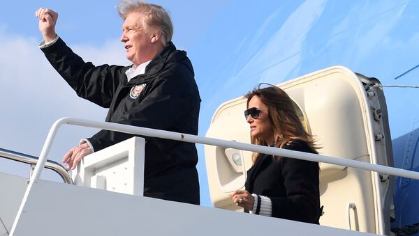 El presidente estadounidense, Donald Trump, y la primera dama, Melania Trump, desembarcan del Air Force One - Sputnik Mundo
