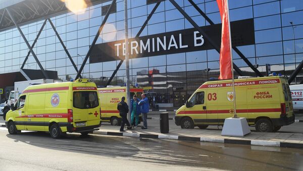 Las ambulancias en el aeropuerto Sheremétievo de Moscú, Rusia - Sputnik Mundo