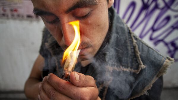 Usuario de marihuana en uno de los eventos de la Federación Mariguana Liberación en la Ciudad de México - Sputnik Mundo