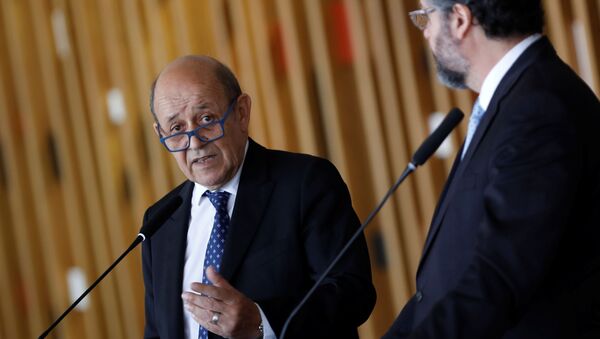 Jean Yves-Le Drian, ministro de Relaciones Exteriores de Francia, y su par brasileño Ernesto Araújo - Sputnik Mundo