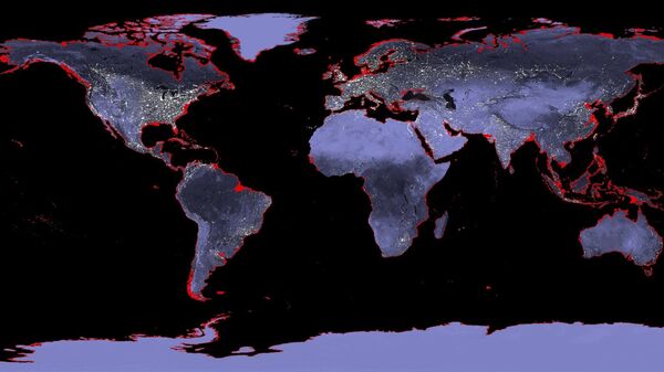 Mapa del mundo con una proyección de la subida del nivel del mar - Sputnik Mundo