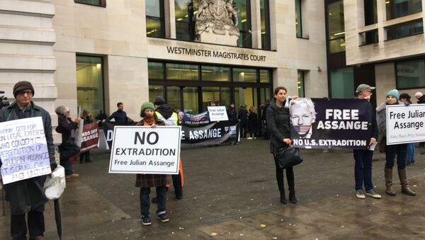 Manifestación de los partidarios de Assange in London - Sputnik Mundo