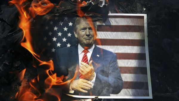Un retrato de Donald Trump ardiendo - Sputnik Mundo