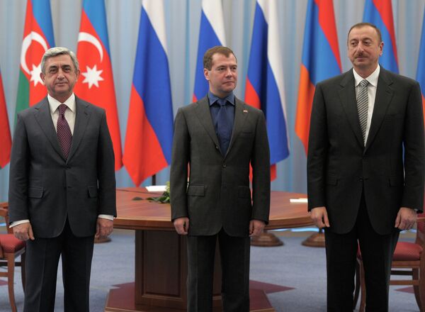 Los presidentes de Rusia, Azerbaiyán y Armenia. Archive. - Sputnik Mundo