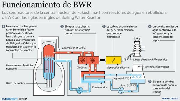 Funcionamiento de reactor de agua en ebullición (BWR) - Sputnik Mundo