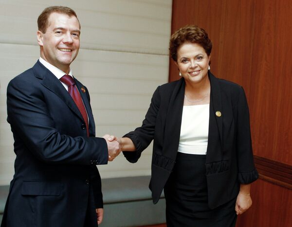 Los presidentes de Rusia y Brasil, Dmitri Medvédev y Dilma Rousseff - Sputnik Mundo